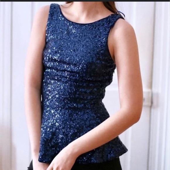 NWT Trafaluc Zara blue peplum sequin top size large - Picture 1 of 9